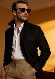 Herren Leichte Fieldjacke aus Baumwoll-Leinen mit Pattentaschen Nord Taschen – Schwarz