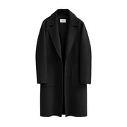 Damen Longline Wollmix-Mantel mit Oversize-Revers und aufgesetzten Taschen Nord Taschen – Schwarz