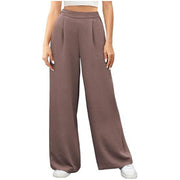 Damen hochtaillierte weite Palazzo-Hose mit Strukturstoff Nord Taschen – Braun