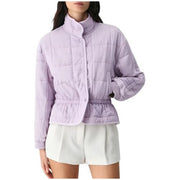 Damen Kurz geschnittene Steppjacke mit Stehkragen und Taillengummi Nord Taschen – Violett