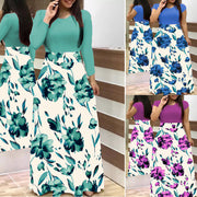 Damen Zweiteilig wirkendes Maxikleid mit figurbetontem Jersey-Oberteil und weitem Blumenrock Nord Taschen – Kurzmodell Gewicht: S 261 g – 5XL 340 g