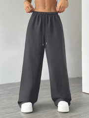 Damen Weite Lounge-Hose mit hohem Elastikbund und Kordelzug Nord Taschen – Dunkelgrau