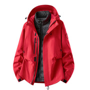 Herren wasserdichte Outdoorjacke mit abnehmbarer Fleece-Innenjacke Nord Taschen – Daunenfutter – Leuchtendrot