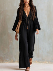 Florabelle - Weitbeiniger Soft-Touch-Jumpsuit – Schwarz