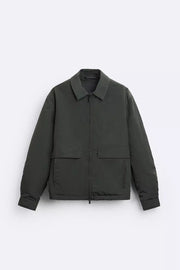 Herren Leichte Utility-Blousonjacke mit Hemdkragen und aufgesetzten Pattentaschen Nord Taschen – Schwarz-Grau