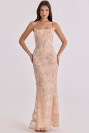 Damen nan elegantes besticktes Abendkleid mit Korsettoberteil und transparentem Spitzenüberzug - Vittorelli – Rosa
