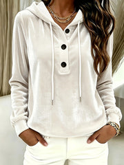 Damen Samt-Hoodie mit Knopfleiste, Kapuze und weichem Fleece-Finish Nord Taschen – Weiß