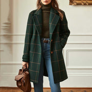 Damen Karierter Wollmix-Mantel mit Oversize-Schulter und klassischem Revers Nord Taschen – Dunkelgrün