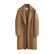 Damen Longline Wollmix-Mantel mit Oversize-Revers und aufgesetzten Taschen Nord Taschen – Camel