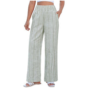 Damen Leichte Leinenoptik Palazzohose mit hohem Smokbund und Eingrifftaschen Nord Taschen – Hellgrün