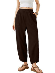 Damen Culotte-Hose mit elastischem Bund und aufgesetzten Taschen Nord Taschen – Kaffeebraun - Sofortversand