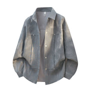 Herren Oversize-Hemdjacke in Acid-Wash-Optik mit Druckknopfverschluss – Meliertgrau