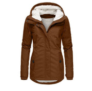 Damen Wasserabweisender Parka mit Teddyfutter, Kapuze und Taillierter Passform Nord Taschen – Braun