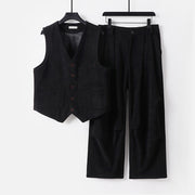 Herren Zweiteiliges Weste‑und Bundfaltenhose-Set im modernen Workwear-Stil Nord Taschen – Schwarz