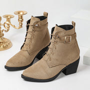 Damen Schnür-Stiefeletten mit Blockabsatz und hohem Tragekomfort – Khaki