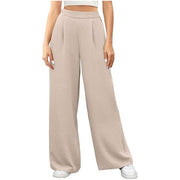 Damen hochtaillierte weite Palazzo-Hose mit Strukturstoff Nord Taschen – Khaki