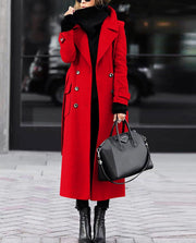 Damen Langer Doppelreihiger Wollmix-Mantel mit markantem Revers und Pattentaschen Nord Taschen – Rot