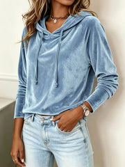 Damen Samt-Hoodie mit Kapuze Kordelzug und legerem Schnitt Nord Taschen – Himmelblau