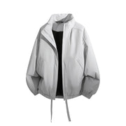 Herren Übergroße Windbreaker-Bomberjacke mit Kordelzug und Stehkragen Nord Taschen – Parisgrau