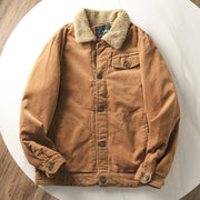 Herren gefütterte Cordjacke mit Teddykragen und Knopfleiste – Khaki