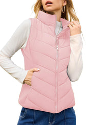 Damen Steppweste mit hohem Stehkragen und figurbetonten Stretchseiten Nord Taschen – Rosa