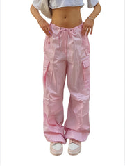 Damen Weite Cargo-Hose aus leichtem Funktionsstoff mit Tunnelzug und Pattentaschen Nord Taschen – Rosa