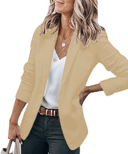 Damen Leichter Longblazer mit gerafften 3/4-Ärmeln und aufgesetzten Taschen Nord Taschen – Apricot