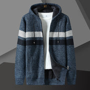 Herren Gestreifte Kapuzenjacke mit Kordelzug und Taschen – Blau