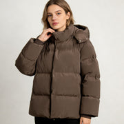 Damen Steppdaunenjacke mit hohem Kragen Nord Taschen – Kaffeebraun