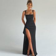 Valentina | Elegantes Maxikleid mit femininem Rückendesign – Grau