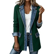 Damen Strickblazer mit Jeansbesatz und Reverskragen Nord Taschen – Grün