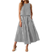 Damen Ärmelloses Midikleid mit hohem Taillenbund und ausgestelltem Faltenrock Nord Taschen – Schwarz