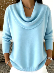 Mirelia - Drapierter Pullover mit Wasserfallkragen – Himmelblau