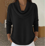 Mirelia - Drapierter Pullover mit Wasserfallkragen – Schwarz