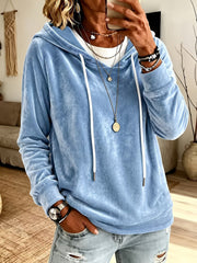 Damen Samt-Kapuzenpullover mit Relaxed-Fit und Kordelzug Nord Taschen – Himmelblau