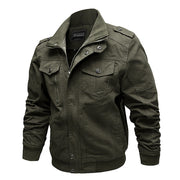Herren Canvas-Fieldjacke mit Stehkragen und multifunktionalen Taschen – Militärgrün 2701