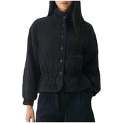 Damen Kurz geschnittene Steppjacke mit Stehkragen und Taillengummi Nord Taschen – Schwarz