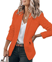 Damen Leichter Longblazer mit gerafften 3/4-Ärmeln und aufgesetzten Taschen Nord Taschen – Orange