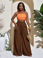 Damen Palazzo-Hose mit hohem Bund, elastischem Kordelzug und weitem Bein Nord Taschen – Kaffeebraun