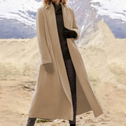 Damen eleganter langer Wollmix-Mantel mit offenem Fall und seitlichen Eingrifftaschen Nord Taschen – Khaki