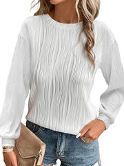 Damen Plissiertes Feinstrick-Longsleeve mit Rundhalsausschnitt Nord Taschen – Weiß - Sofortversand