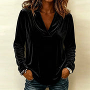 Damen Samt-Longsleeve mit tiefem V-Ausschnitt und lässigem Saum Nord Taschen – Versand am Bestellungstag!