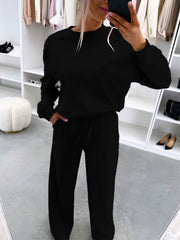 Damen Casual-Loungewear-Set mit Oversize-Batwing-Pullover und weitem Jersey-Hosenbein Nord Taschen – Schwarz - Tagesversand