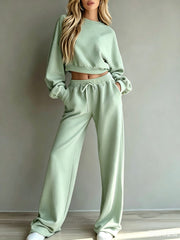 Damen Weiches Lounge-Set mit kurzem Sweatshirt und weiter Jogginghose Nord Taschen – Hellgrün