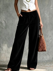 Damen Weite Cord-Palazzohose mit hoher Taille und aufgesetzten Pattentaschen Nord Taschen – Schwarz (Cord)