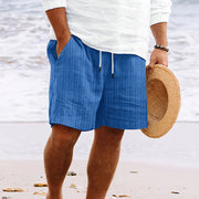 Niklas | Herren Gestreifte Kordelzug Locker sitzende Strandshorts – Blau