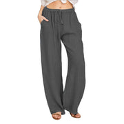 Damen Sommerliche Leinen-Palazzohose mit elastischem Bund, Seitentaschen und weitem Bein Nord Taschen – Dunkelgrau