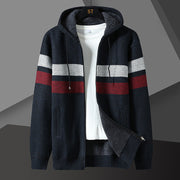 Herren Gestreifte Kapuzenjacke mit Kordelzug und Taschen – Marineblau