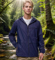 Herren Leichte atmungsaktive Outdoor-Windjacke mit Kapuze und Reißverschluss Nord Taschen – Marineblau