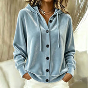 Damen Oversize Samt-Kapuzenjacke mit elastischem Saum und weiten Ärmeln Nord Taschen – Hellblau